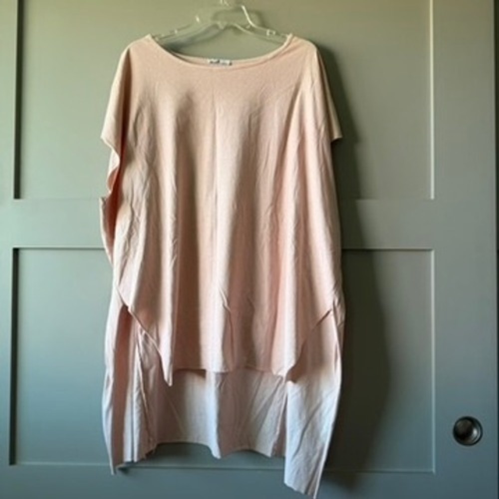 Three Stars Italy Womens OS Pink 100% Cotton High Low Lagenlook Tunic Top